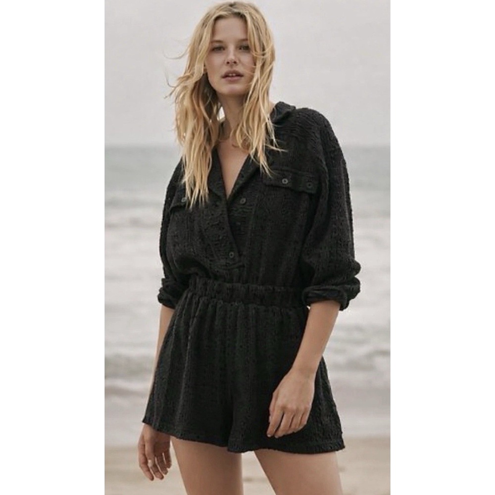Free People Beach Ryan Crochet Romper Boho Festival Coastal Beachy Nautical XS